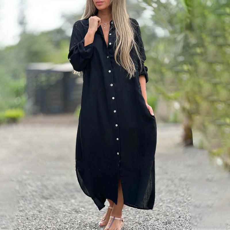 Women's Cotton Maxi Dress | Button-Down Shirt Style, White