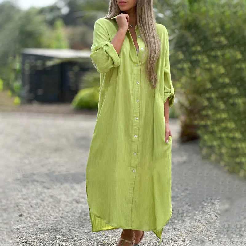 Women's Cotton Maxi Dress | Button-Down Shirt Style, White