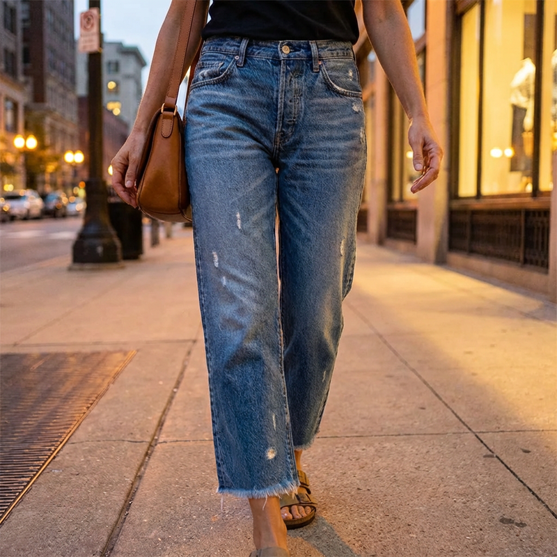 Women denim cropped pants with stretch fit ankle length