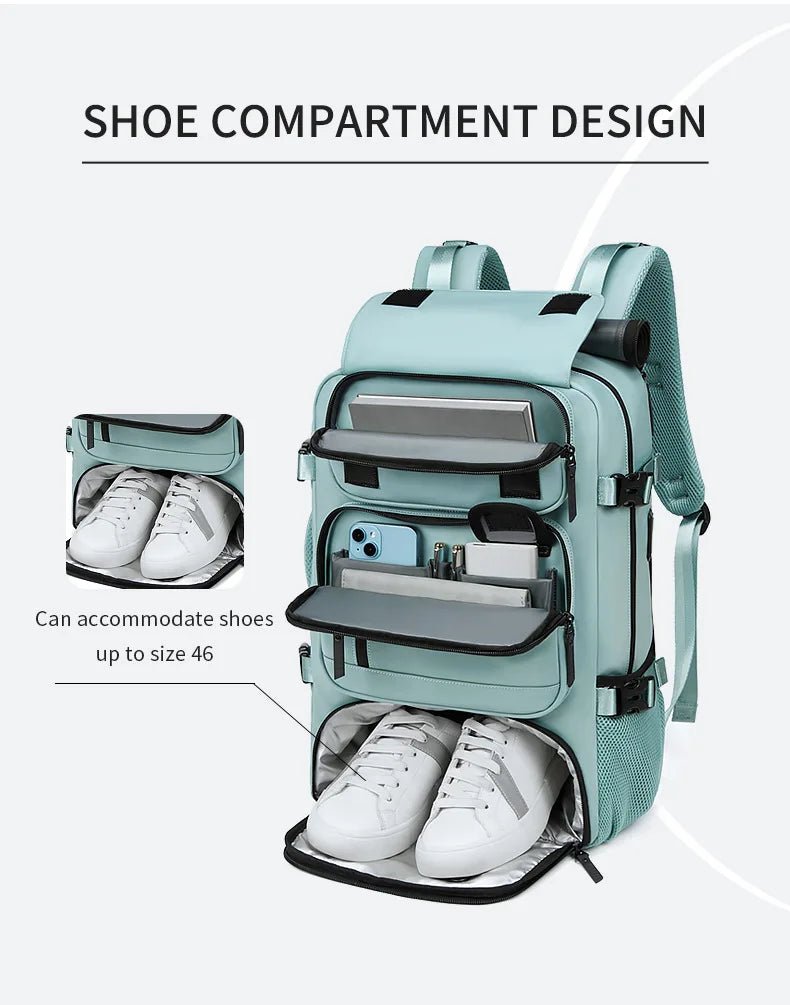 Travel Backpack | Waterproof, USB Port, Shoe Compartment, Anti-theft Pocket