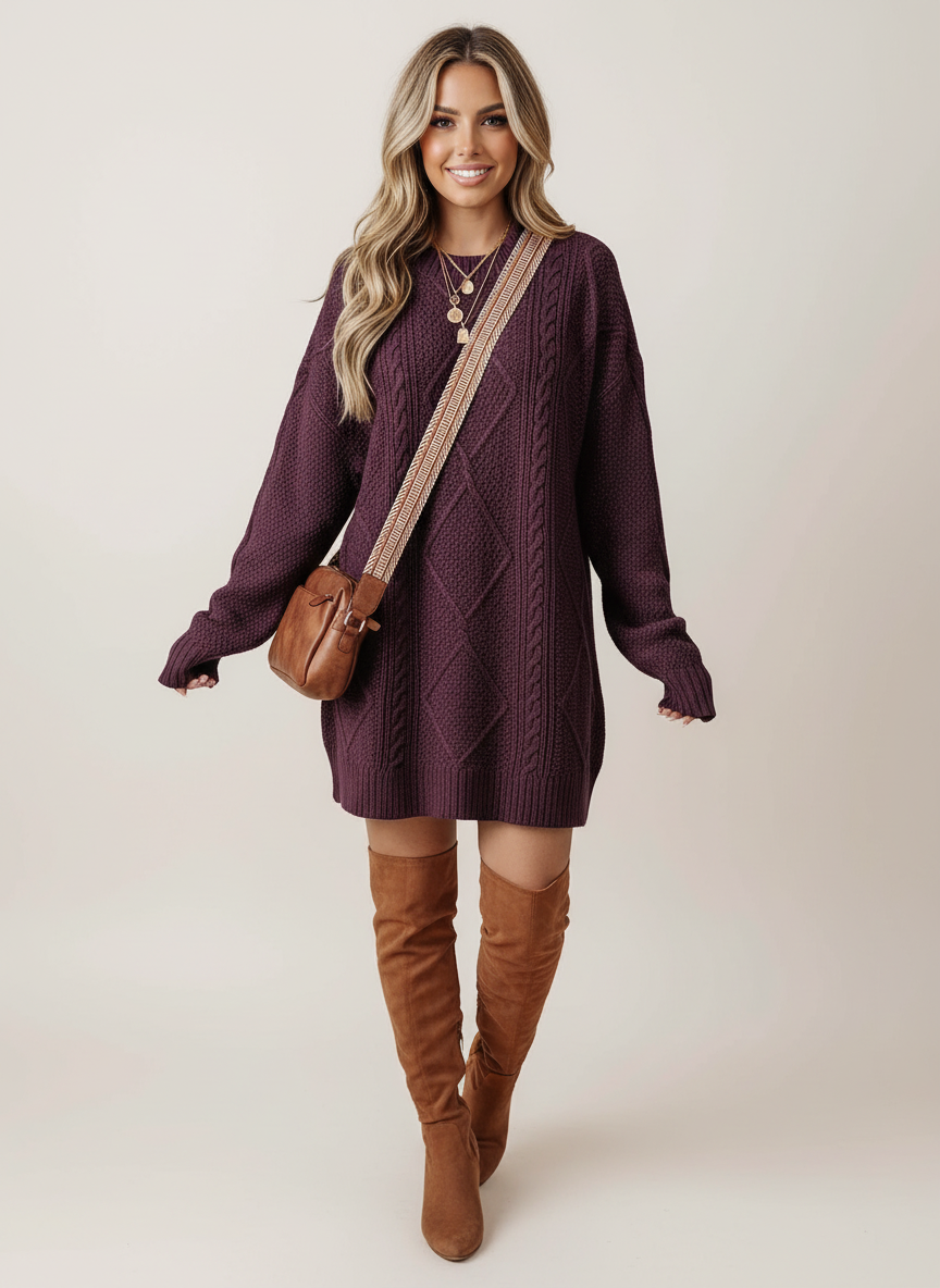 Jumper Dress | Cable Knit, Oversized Fit | Women’s Cozy Knitwear