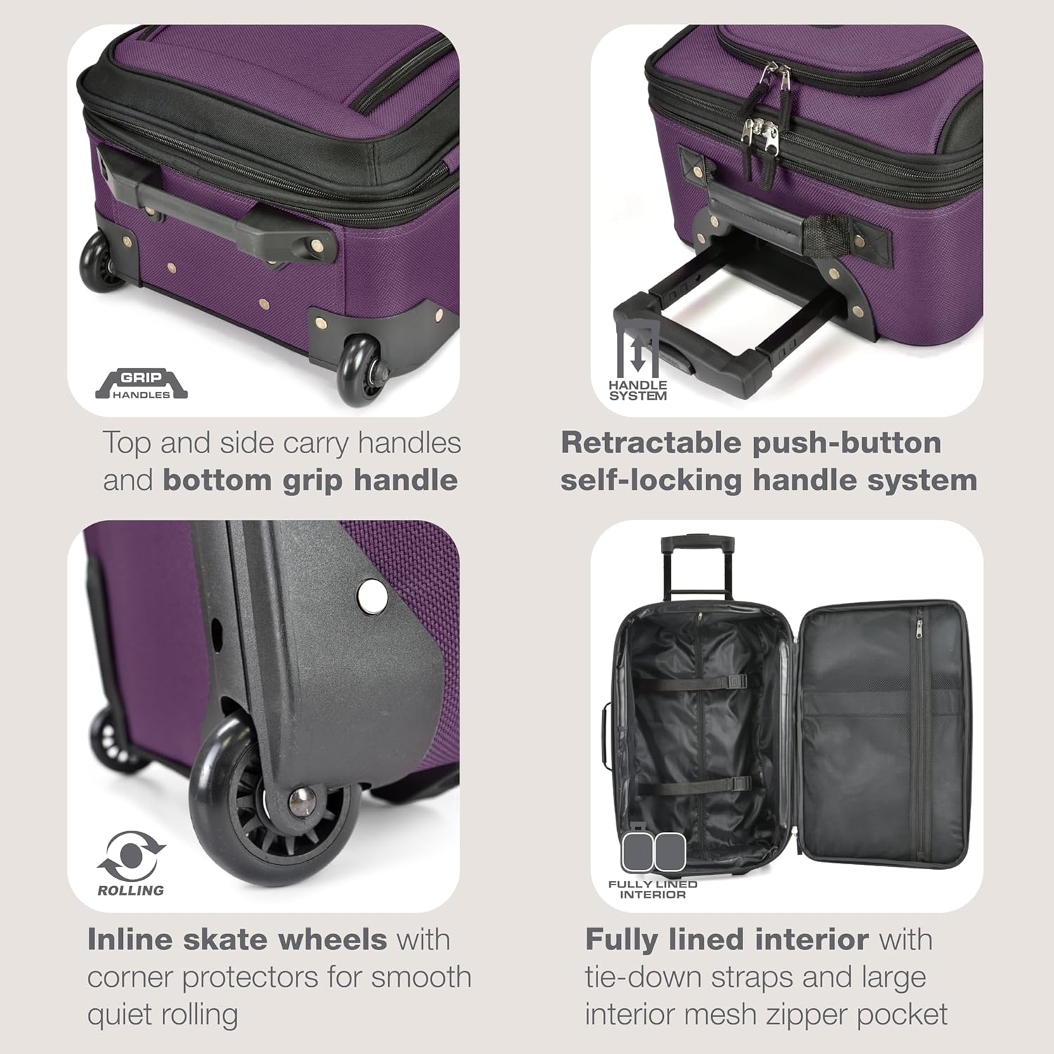 2-piece luggage set | Soft, expandable | Rolling wheels