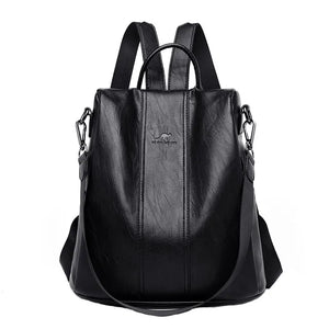 Women's Backpack | Black Leather, Anti-Theft | PU Leather, Multiple Pockets