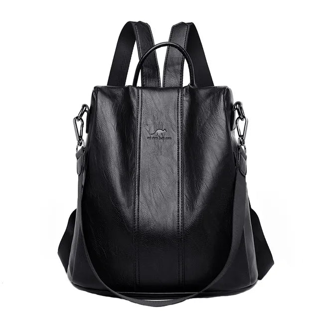 Women's Backpack | Black Leather, Anti-Theft | PU Leather, Multiple Pockets