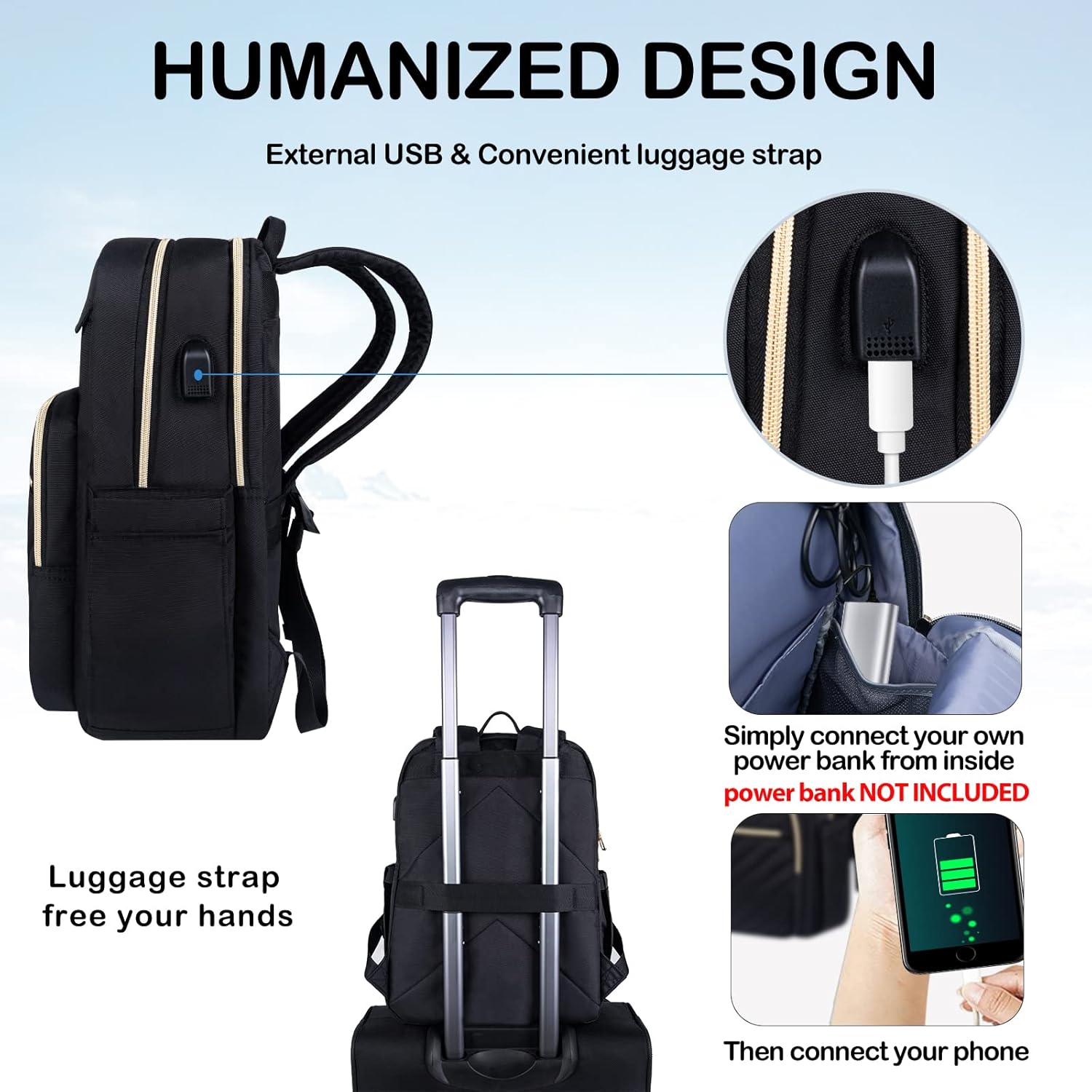 Laptop Backpack for Women | Waterproof, USB Charging, 15.6 Inch
