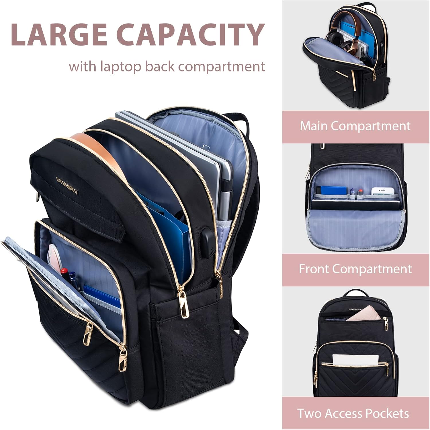 Laptop Backpack for Women | Waterproof, USB Charging, 15.6 Inch
