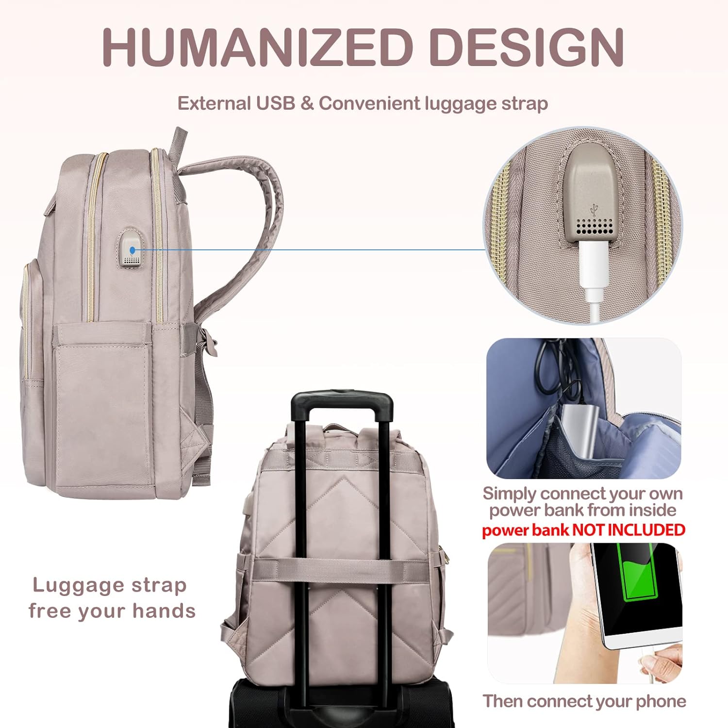 Laptop Backpack for Women | Waterproof, USB Charging, 15.6 Inch