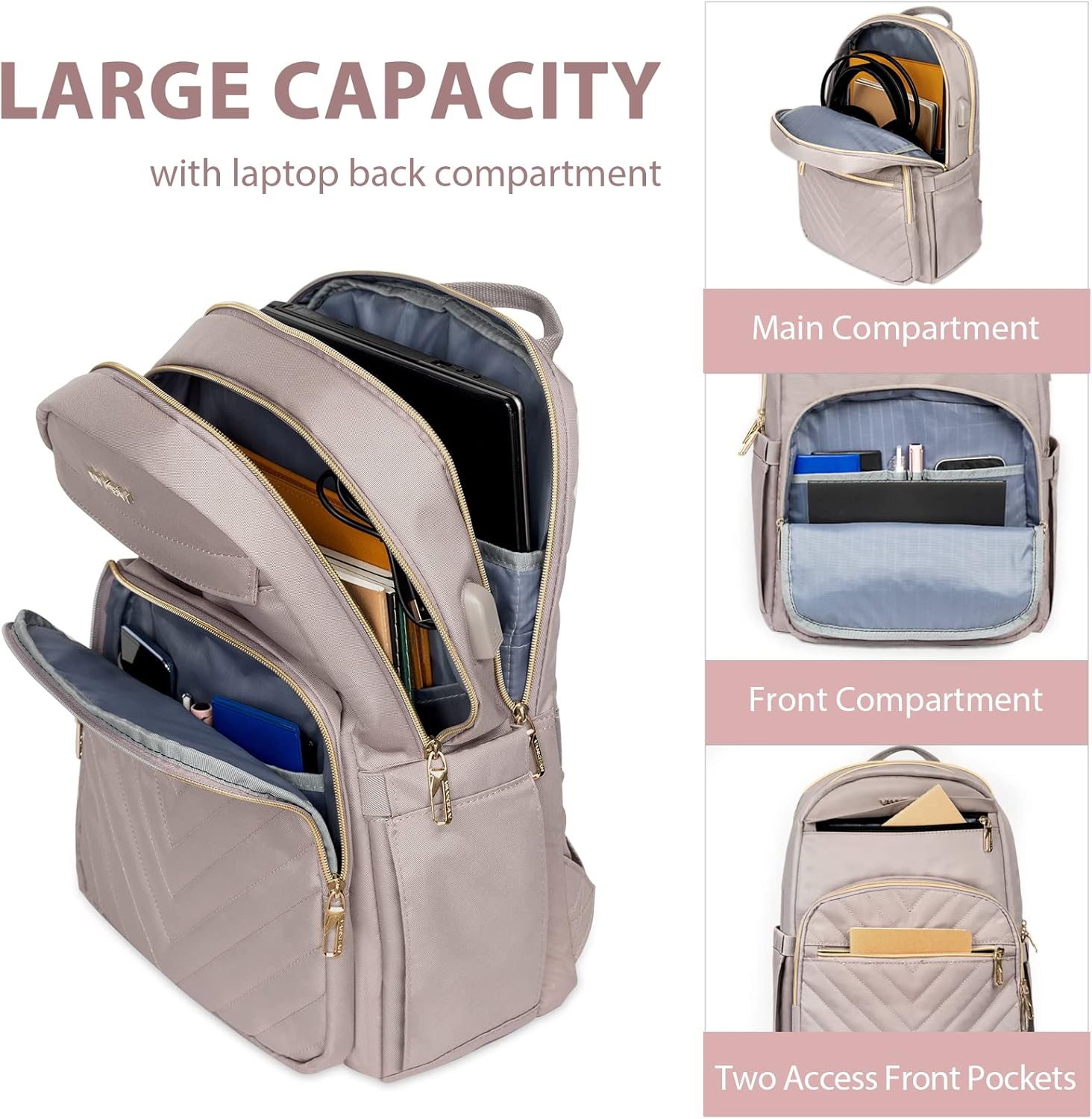 Laptop Backpack for Women | Waterproof, USB Charging, 15.6 Inch