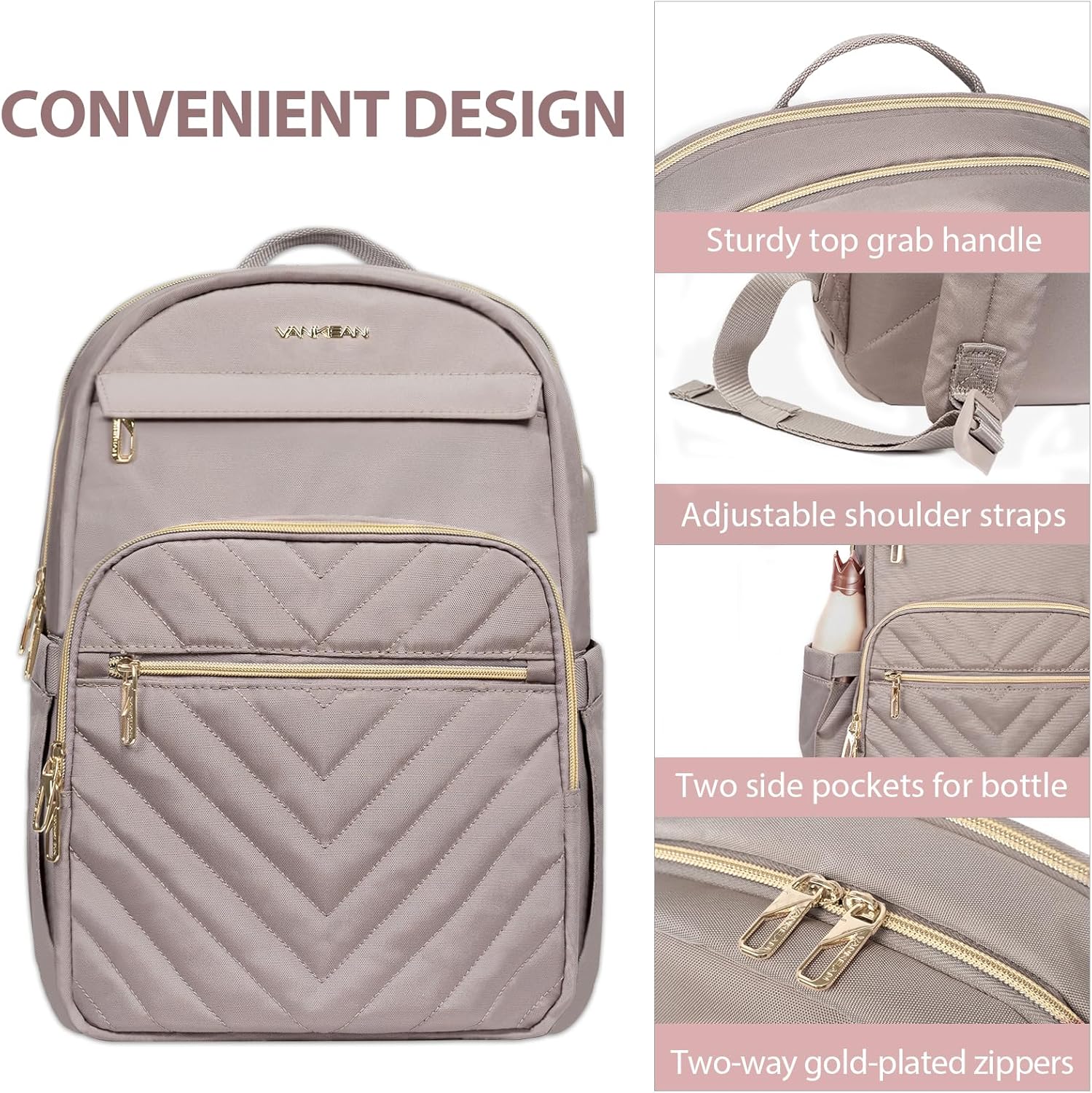 Laptop Backpack for Women | Waterproof, USB Charging, 15.6 Inch