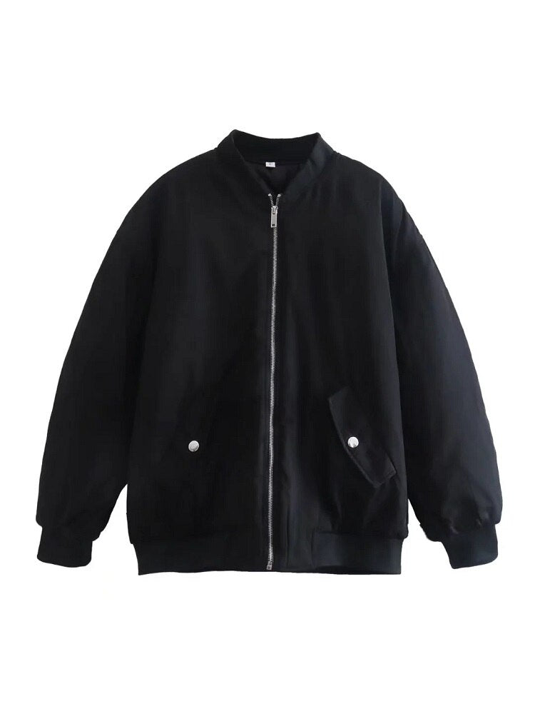Oversized Bomber Jacket Women | Black, Relaxed Fit