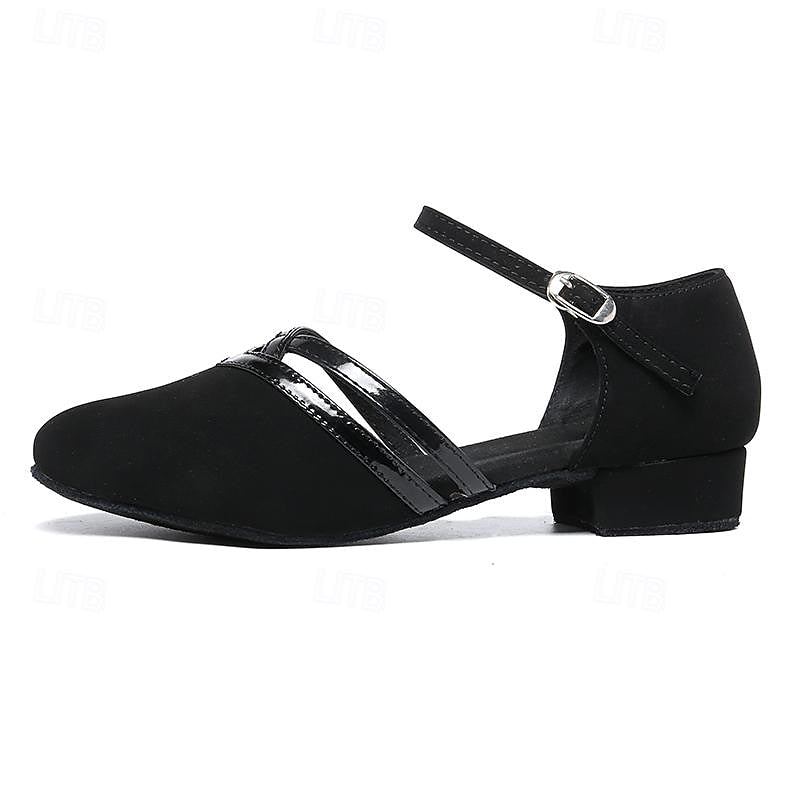 Women's Dance Shoes | Black Suede | Ankle Strap - Flat Sole