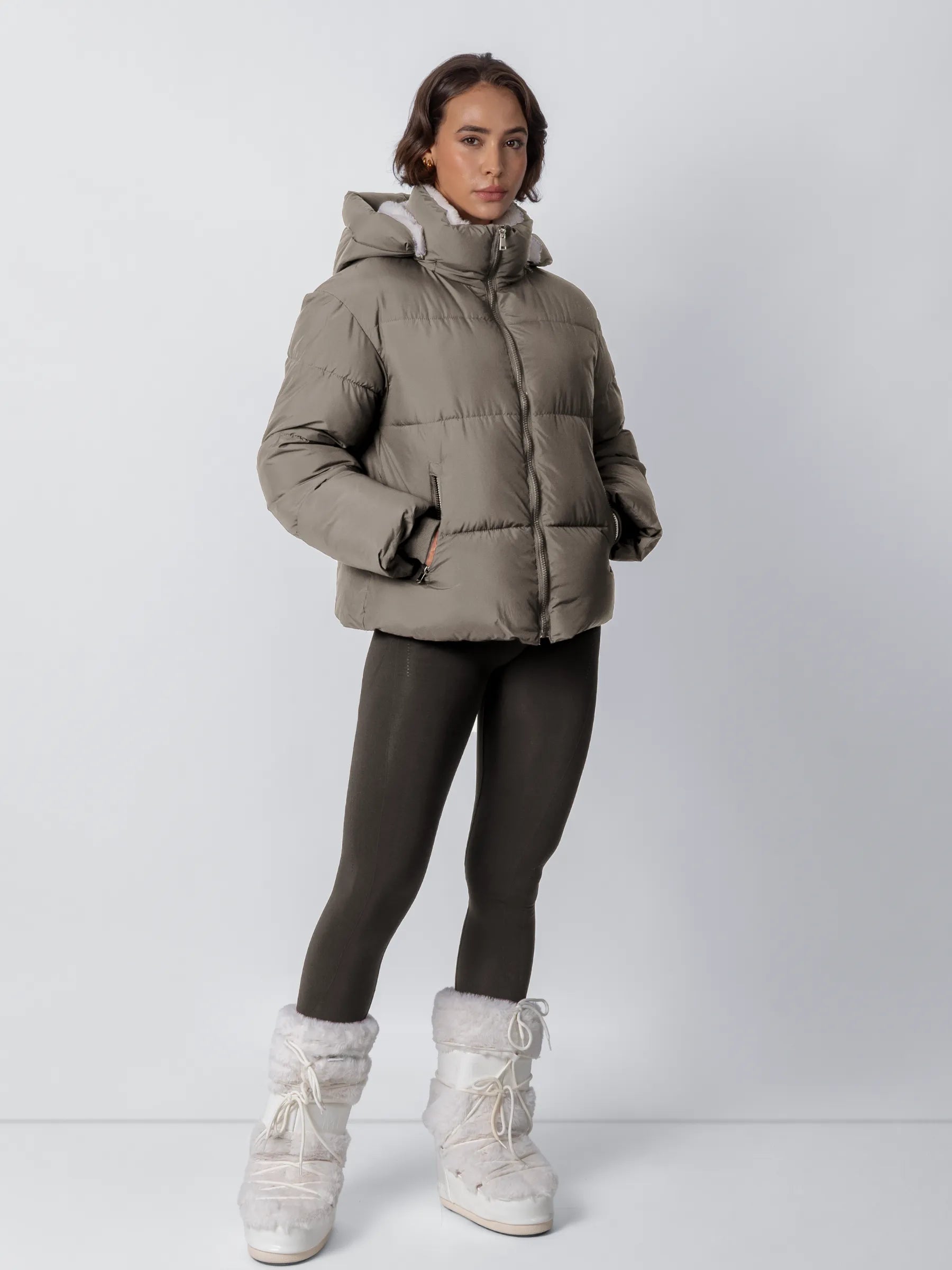 Short Puffer Jacket | Removable Hood, Synthetic Fur Lining