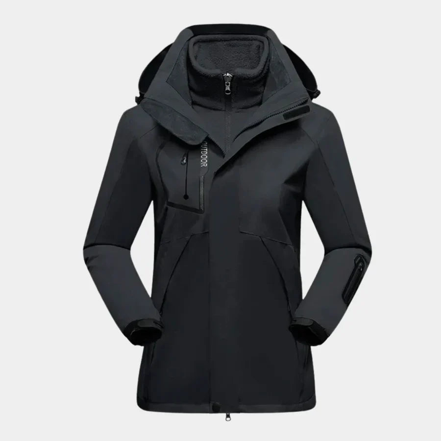 Womens 3 in 1 waterproof parka jacket with warm lining and hood