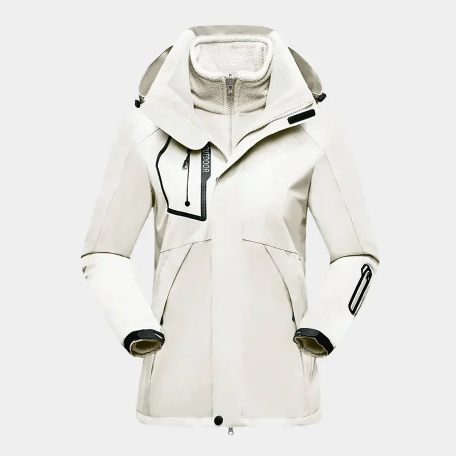 Womens 3 in 1 waterproof parka jacket with warm lining and hood