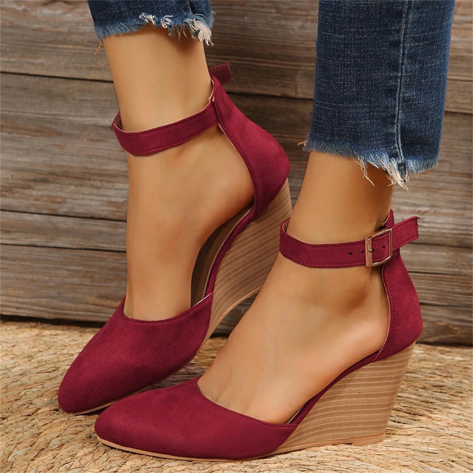 Women's wedge heels closed toe suede matte finish