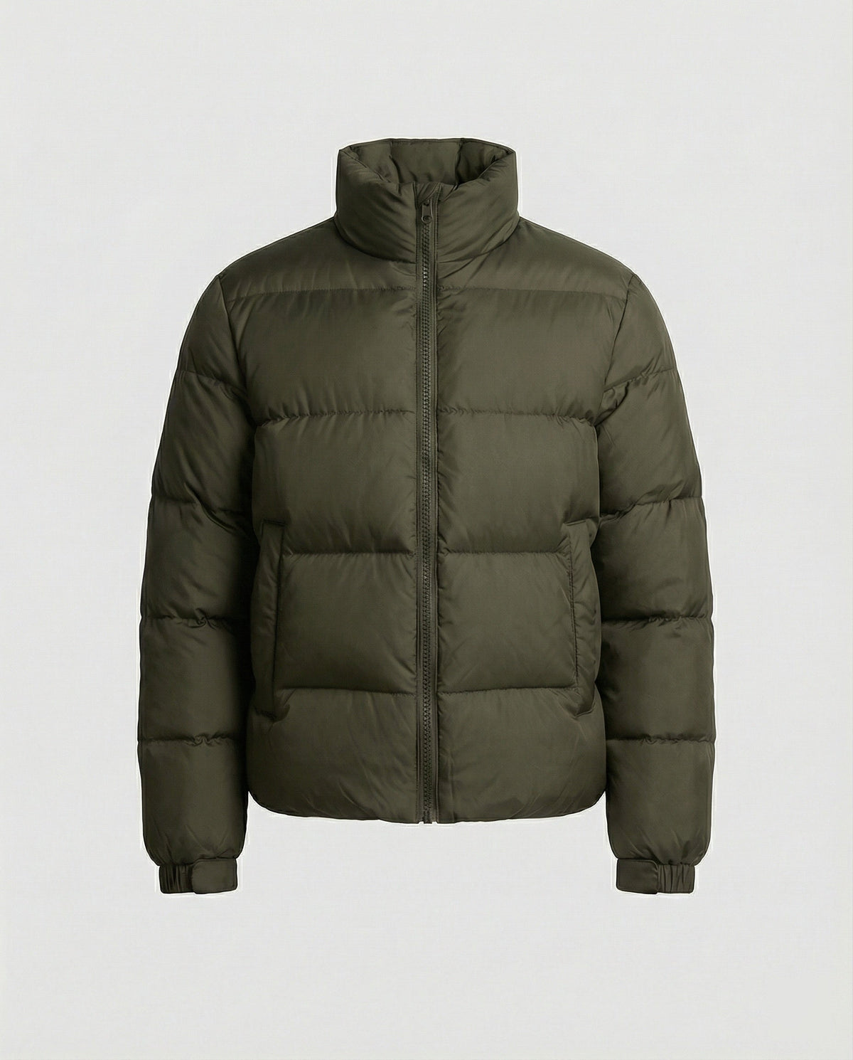 Mens puffer jacket stand collar with quilted lightweight insulated design
