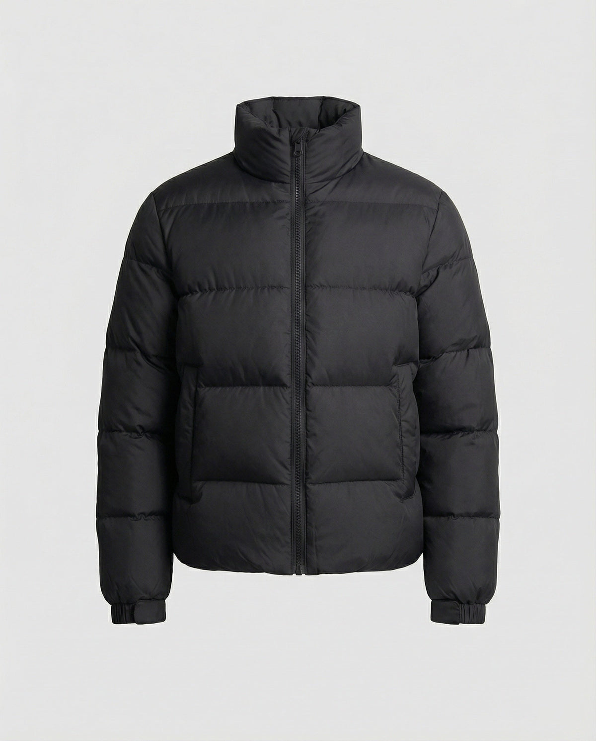 Mens puffer jacket stand collar with quilted lightweight insulated design