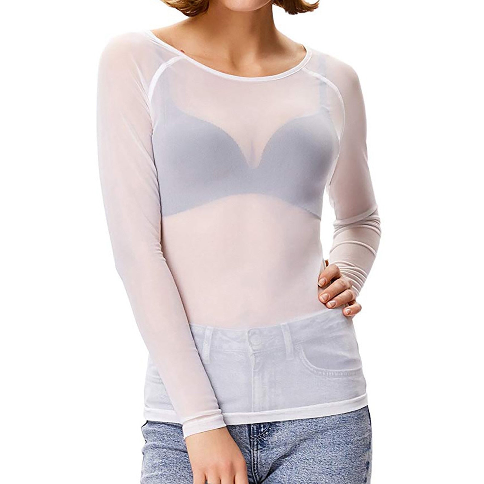 Mesh Top | Sheer mesh blouse | Long sleeve, lightweight, slim fit