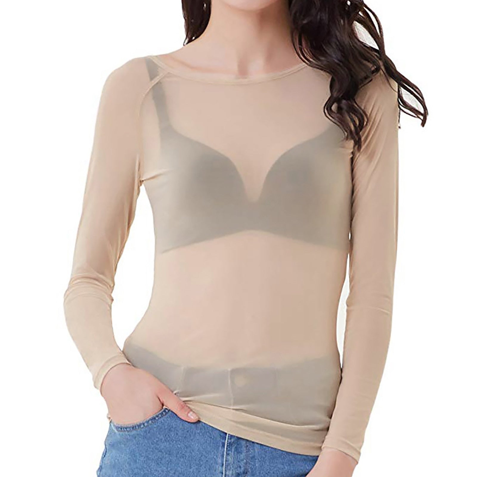 Mesh Top | Sheer mesh blouse | Long sleeve, lightweight, slim fit