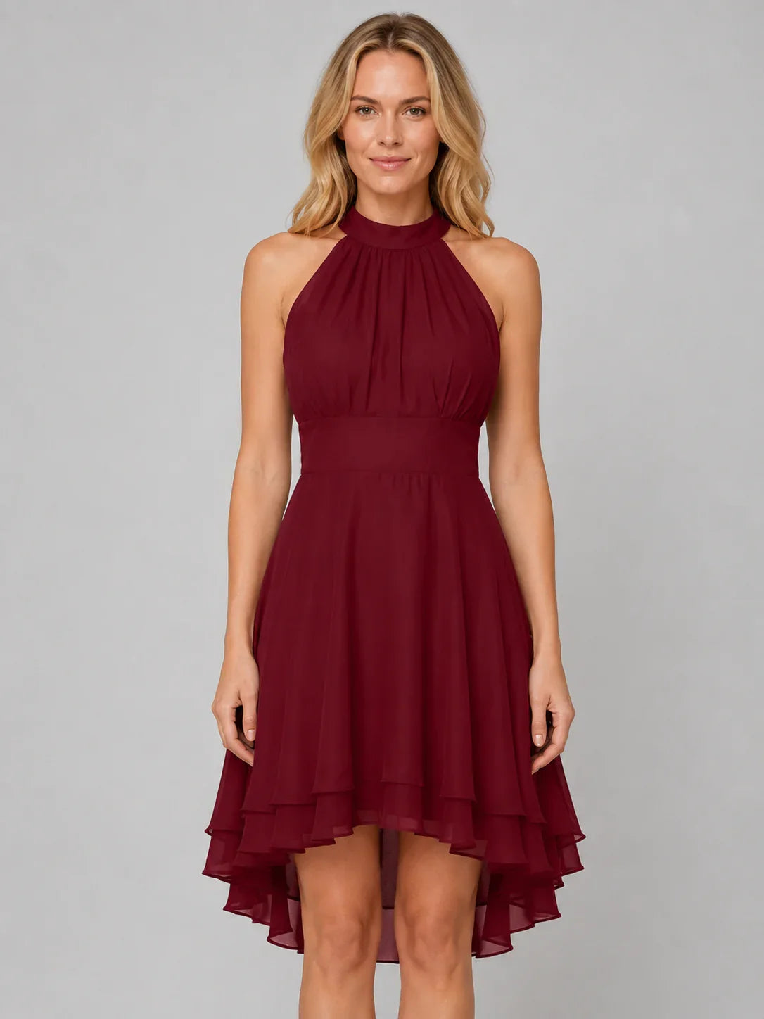 Christmas Party Dress | Women's Halter Neck Mini Dress, Layered Chiffon