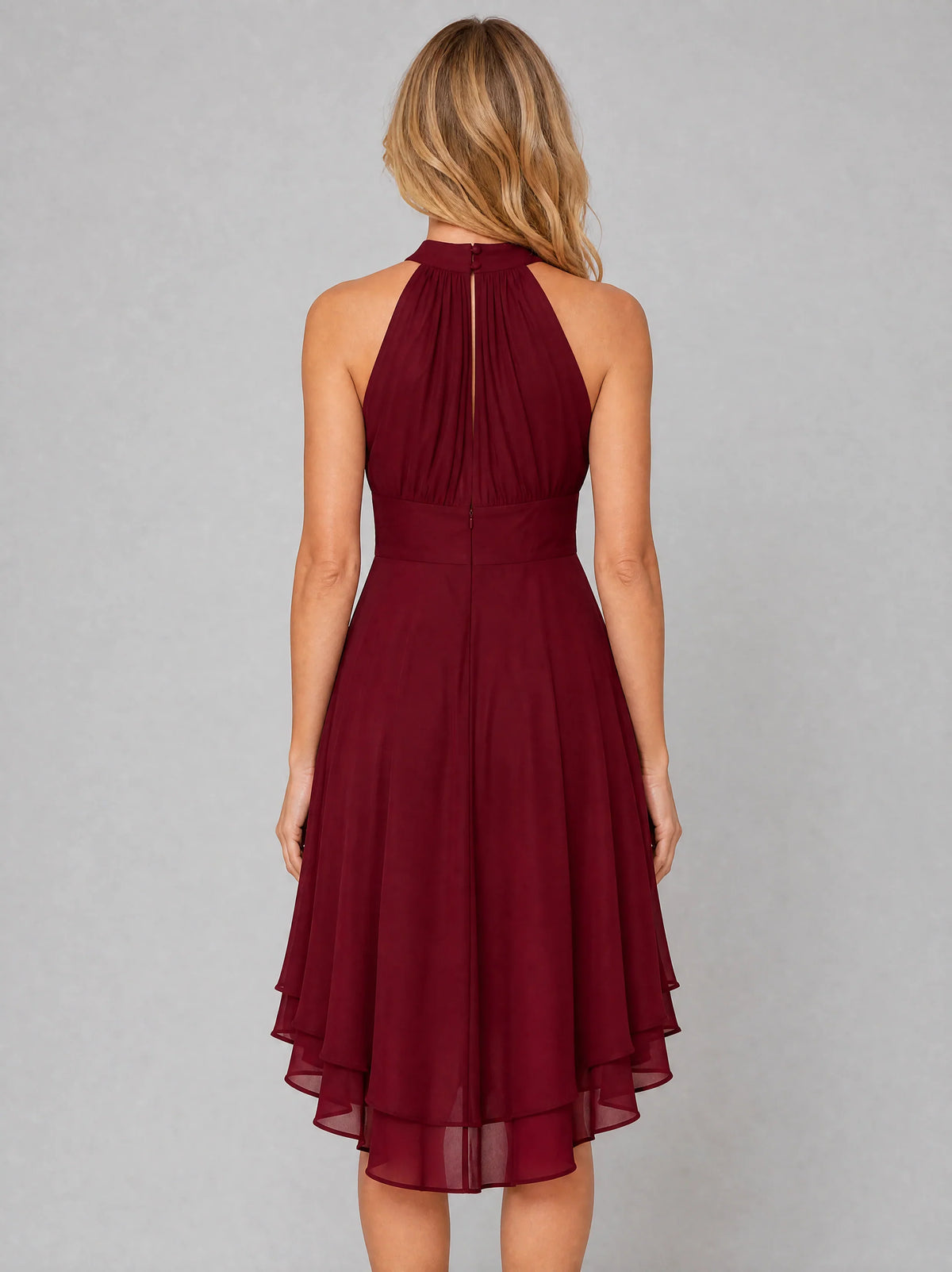 Christmas Party Dress | Women's Halter Neck Mini Dress, Layered Chiffon