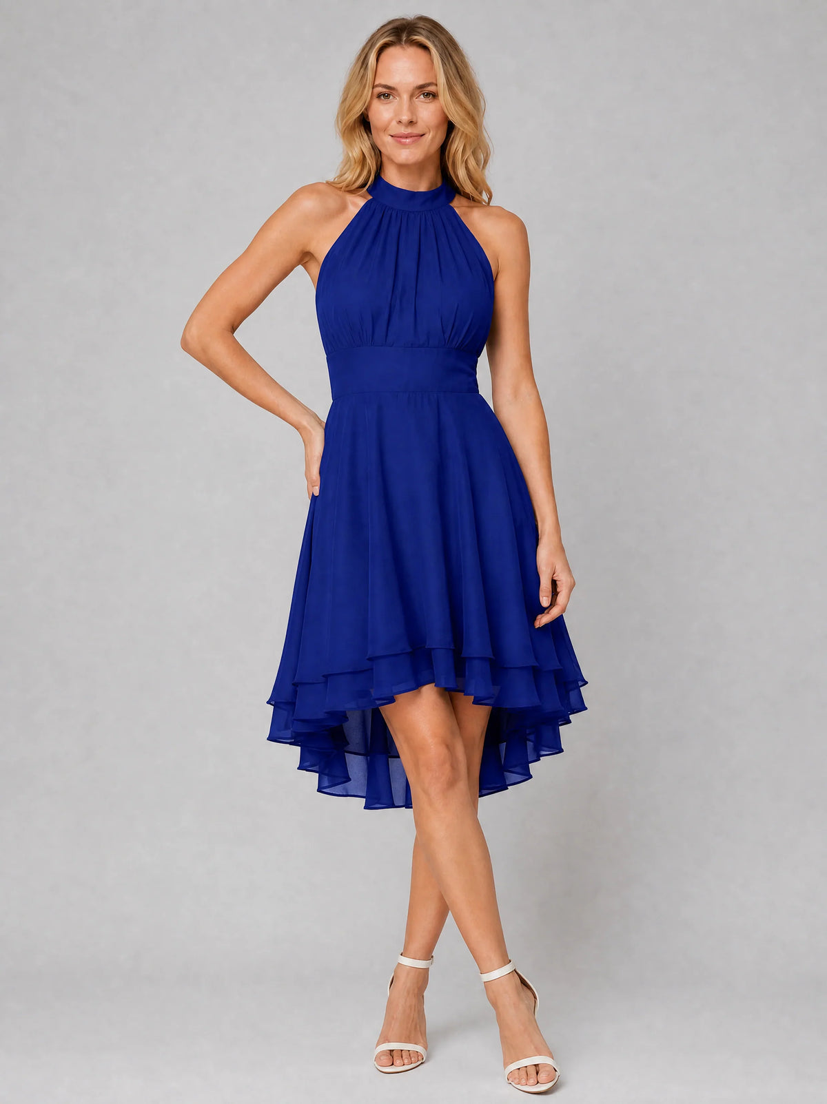Christmas Party Dress | Women's Halter Neck Mini Dress, Layered Chiffon