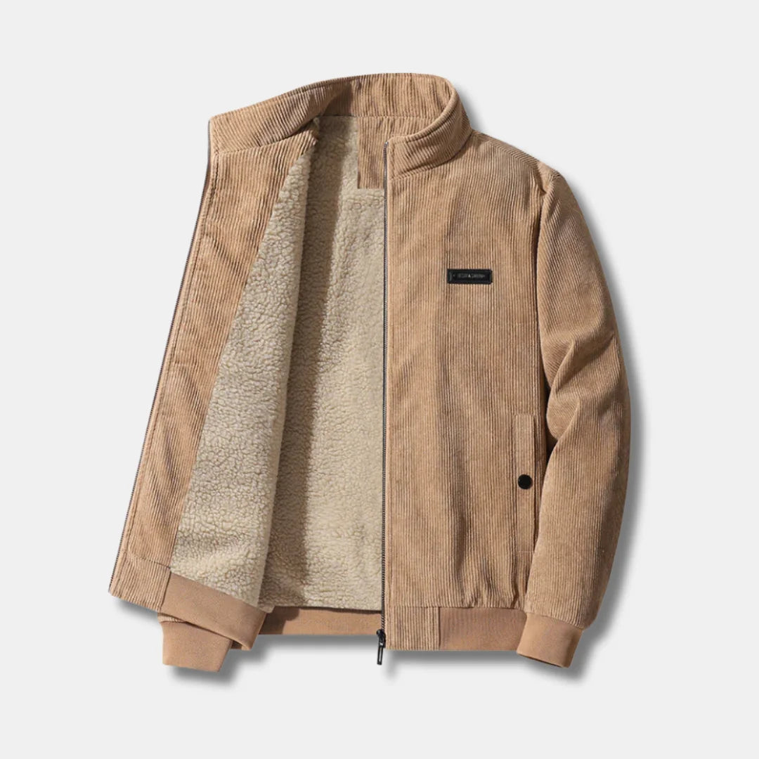 Sherpa bomber jacket women corduroy with stand-up collar and sherpa lining