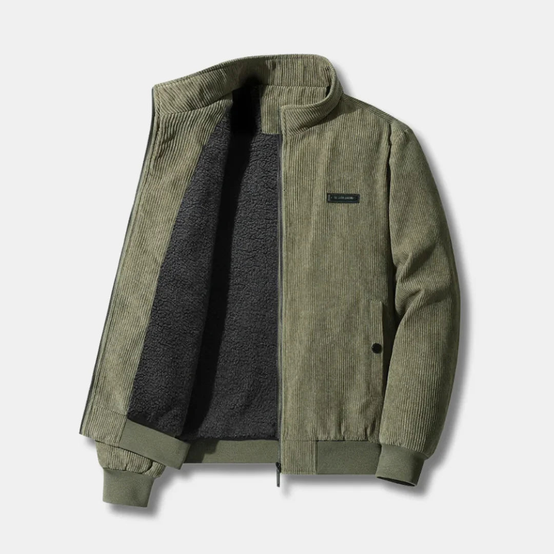 Sherpa bomber jacket women corduroy with stand-up collar and sherpa lining