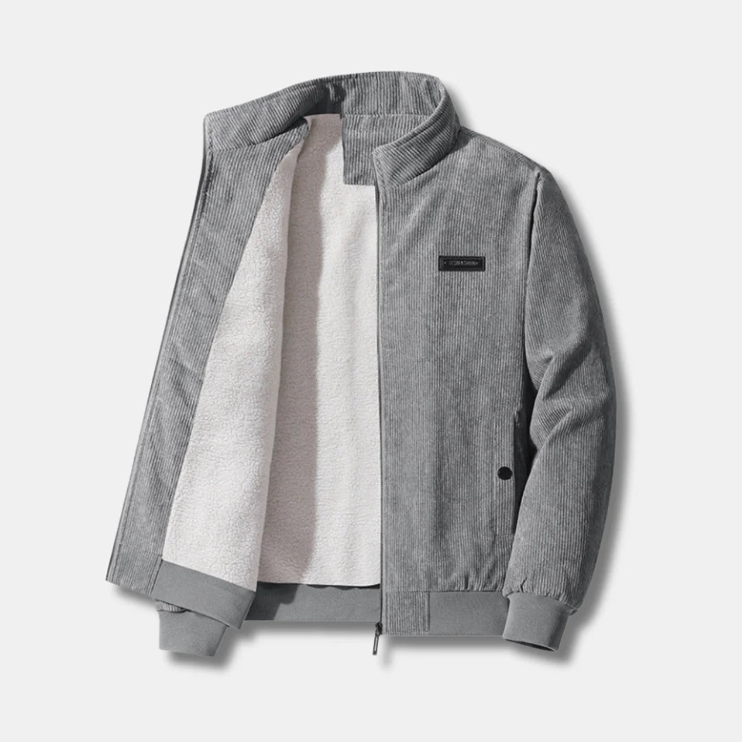 Sherpa bomber jacket women corduroy with stand-up collar and sherpa lining