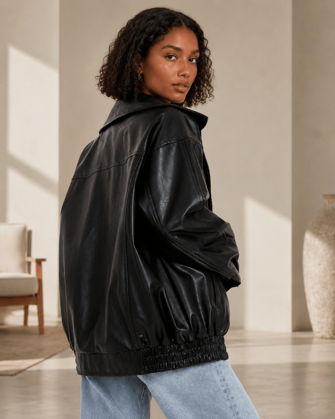 Women's Jacket | Oversized Leather Look, Casual Outerwear
