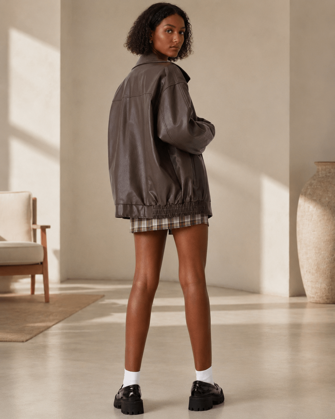 Women's Jacket | Oversized Leather Look, Casual Outerwear