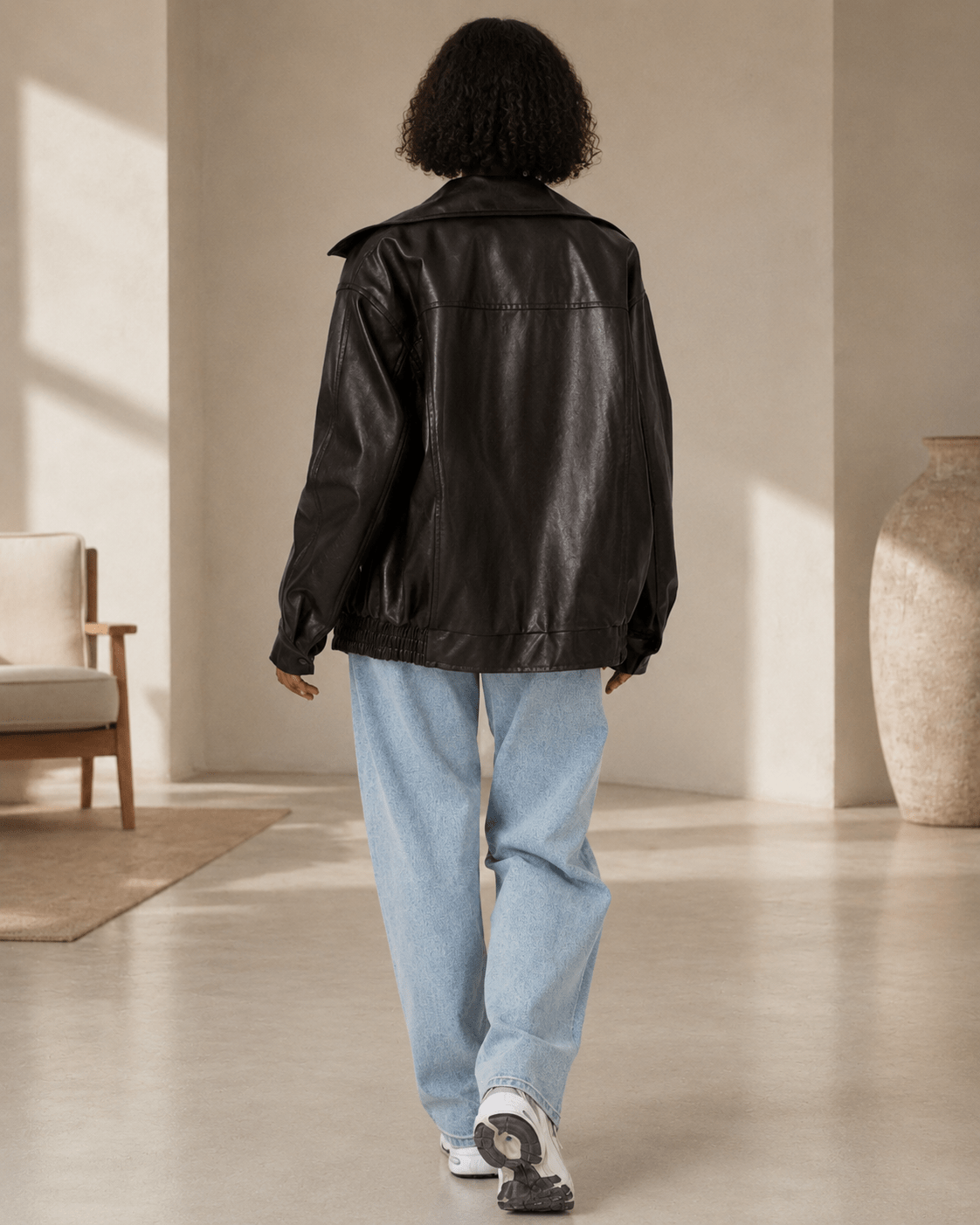 Women's Jacket | Oversized Leather Look, Casual Outerwear