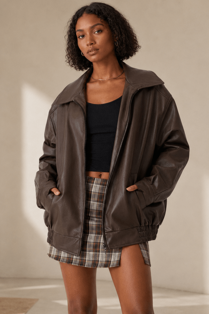 Women's Jacket | Oversized Leather Look, Casual Outerwear