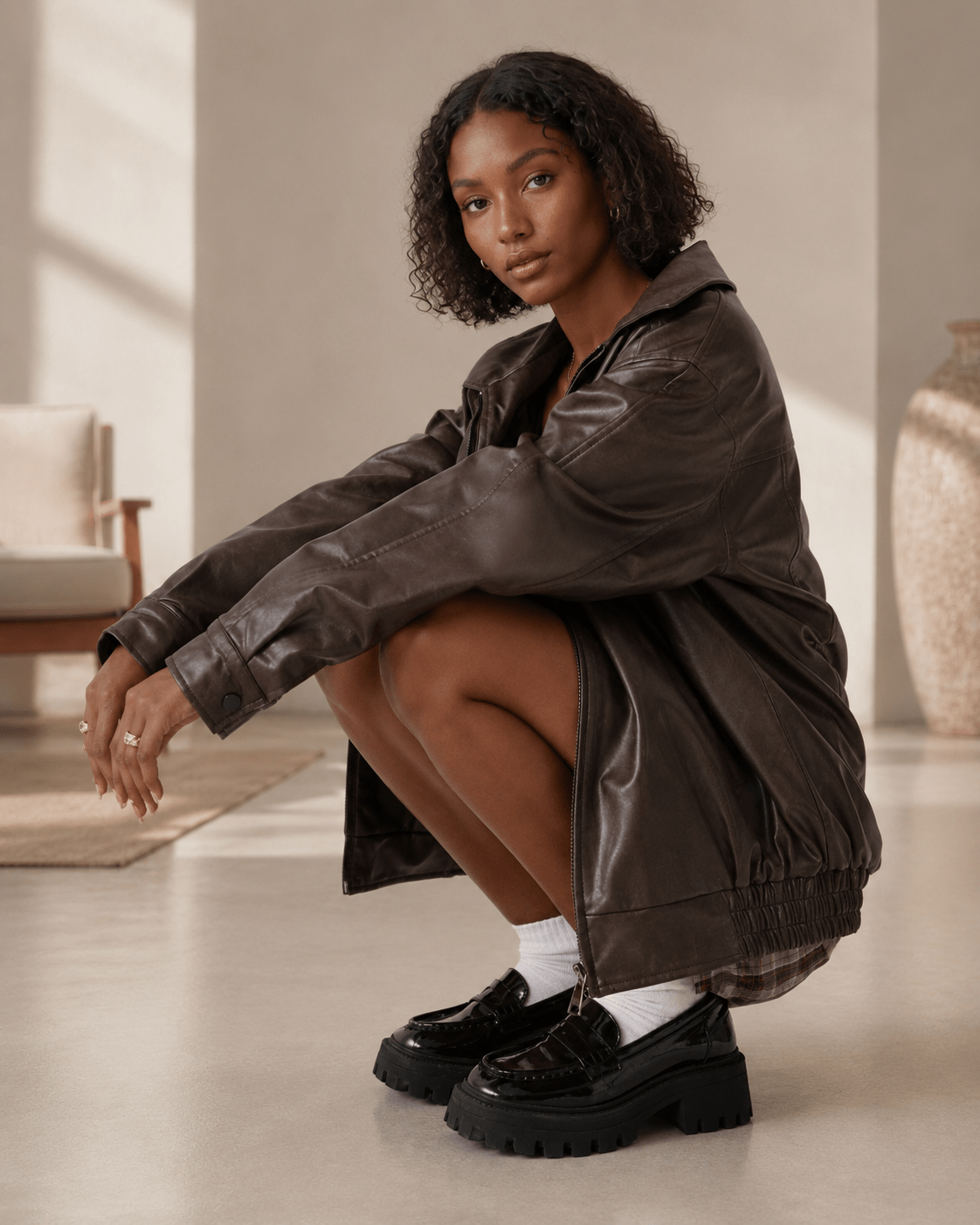 Women's Jacket | Oversized Leather Look, Casual Outerwear