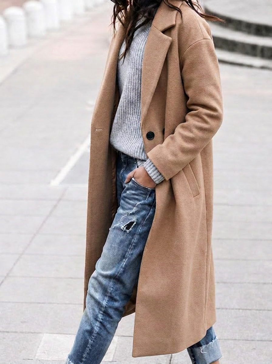 Women's Trench Coat | Oversized, Long Length, Wide Lapel