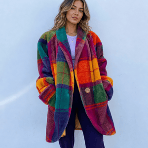 Women's Wool Coat | Oversized Plaid, Long Winter Outerwear