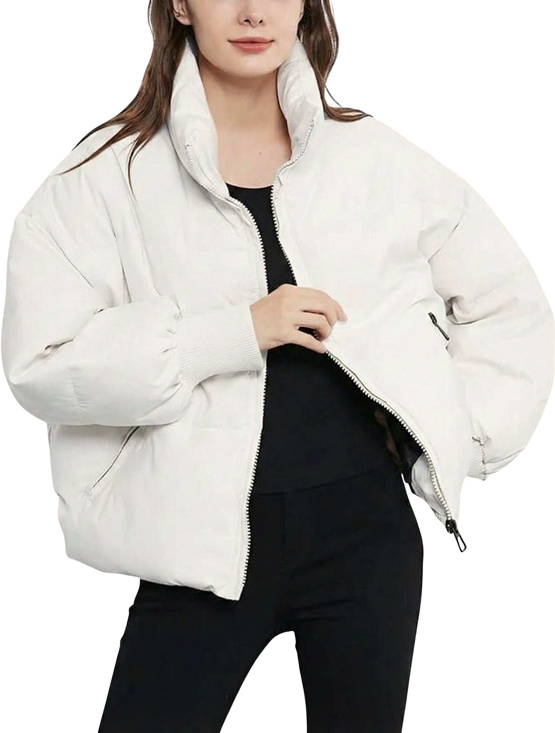 Women's Puffer Jacket | Quilted, Cropped Zip