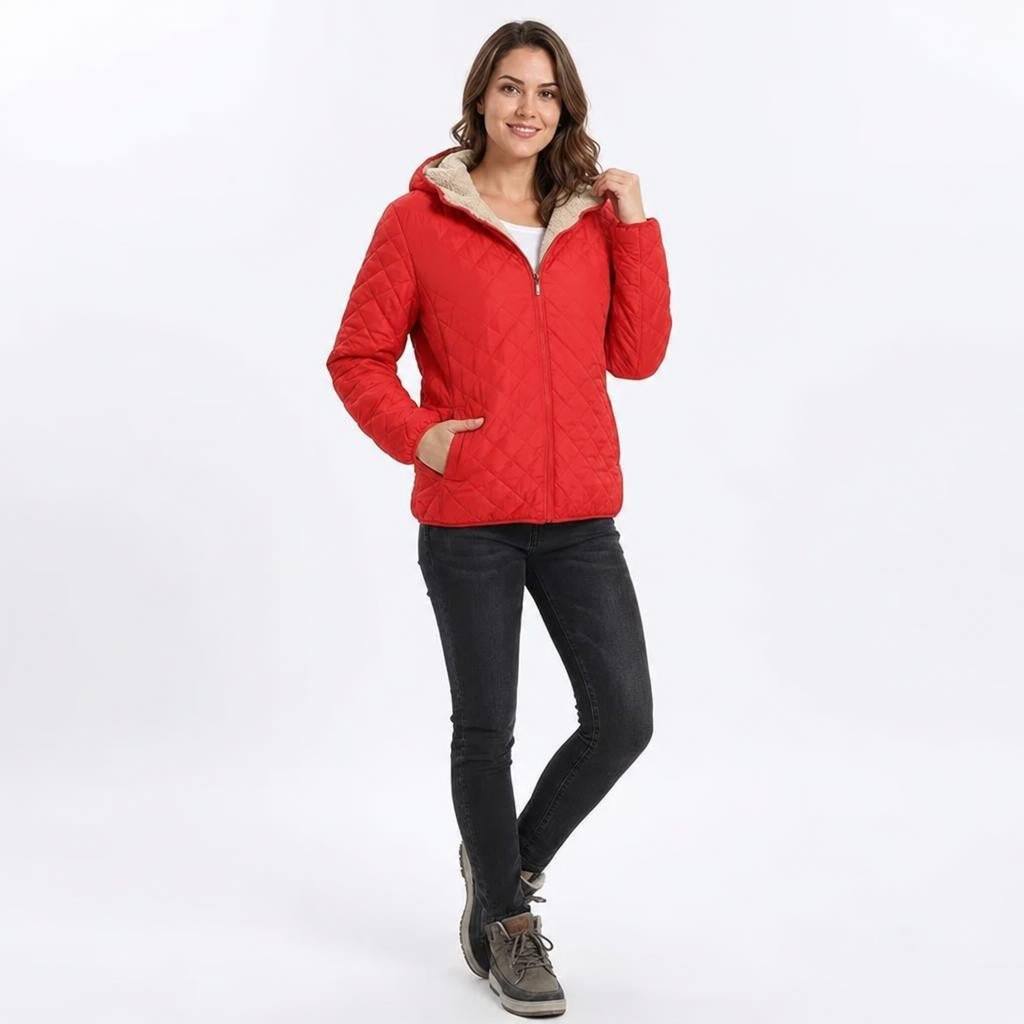 Women's Quilted Jacket | Fleece-Lined Hood, Hip-Length | Lightweight Winter Coat