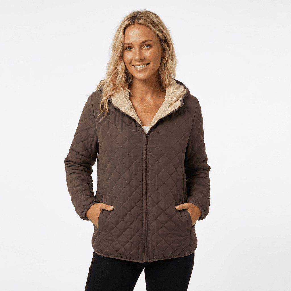 Women's Quilted Jacket | Fleece-Lined Hood, Hip-Length | Lightweight Winter Coat