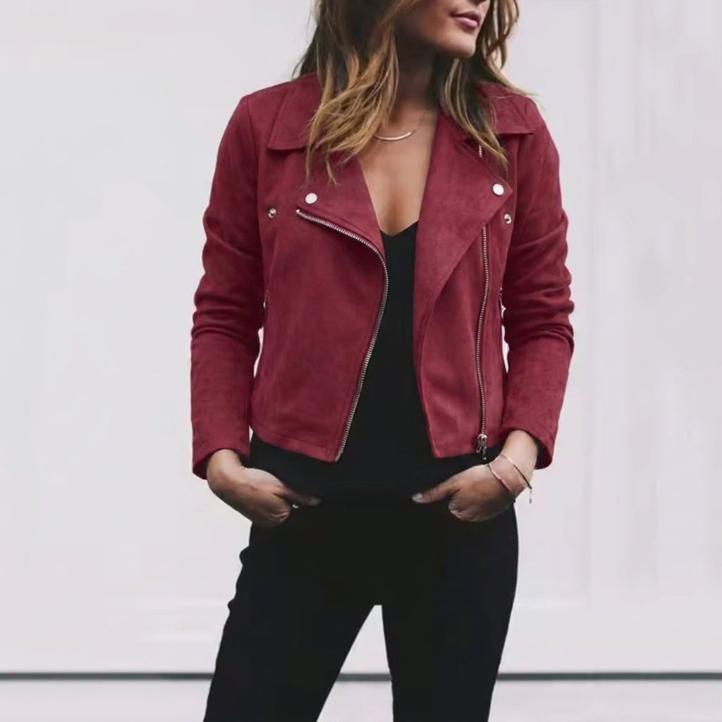 Women's Suede Jacket | Cropped Moto, Asymmetric Zip