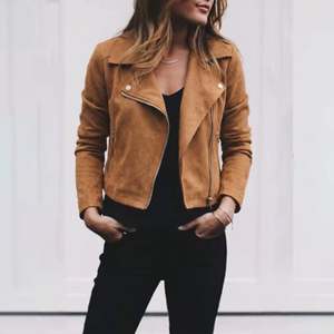 Women's Suede Jacket | Cropped Moto, Asymmetric Zip