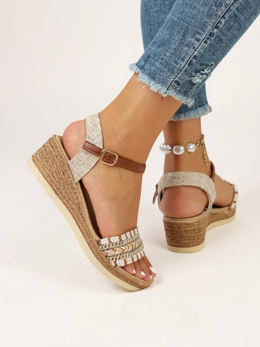 Women's Woven Sandals | Wedge Heel, Buckle Strap