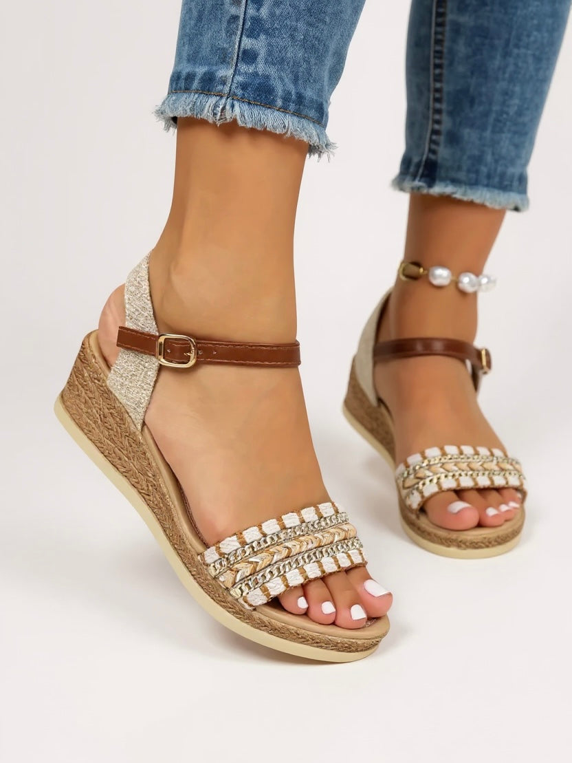 Women's Woven Sandals | Wedge Heel, Buckle Strap