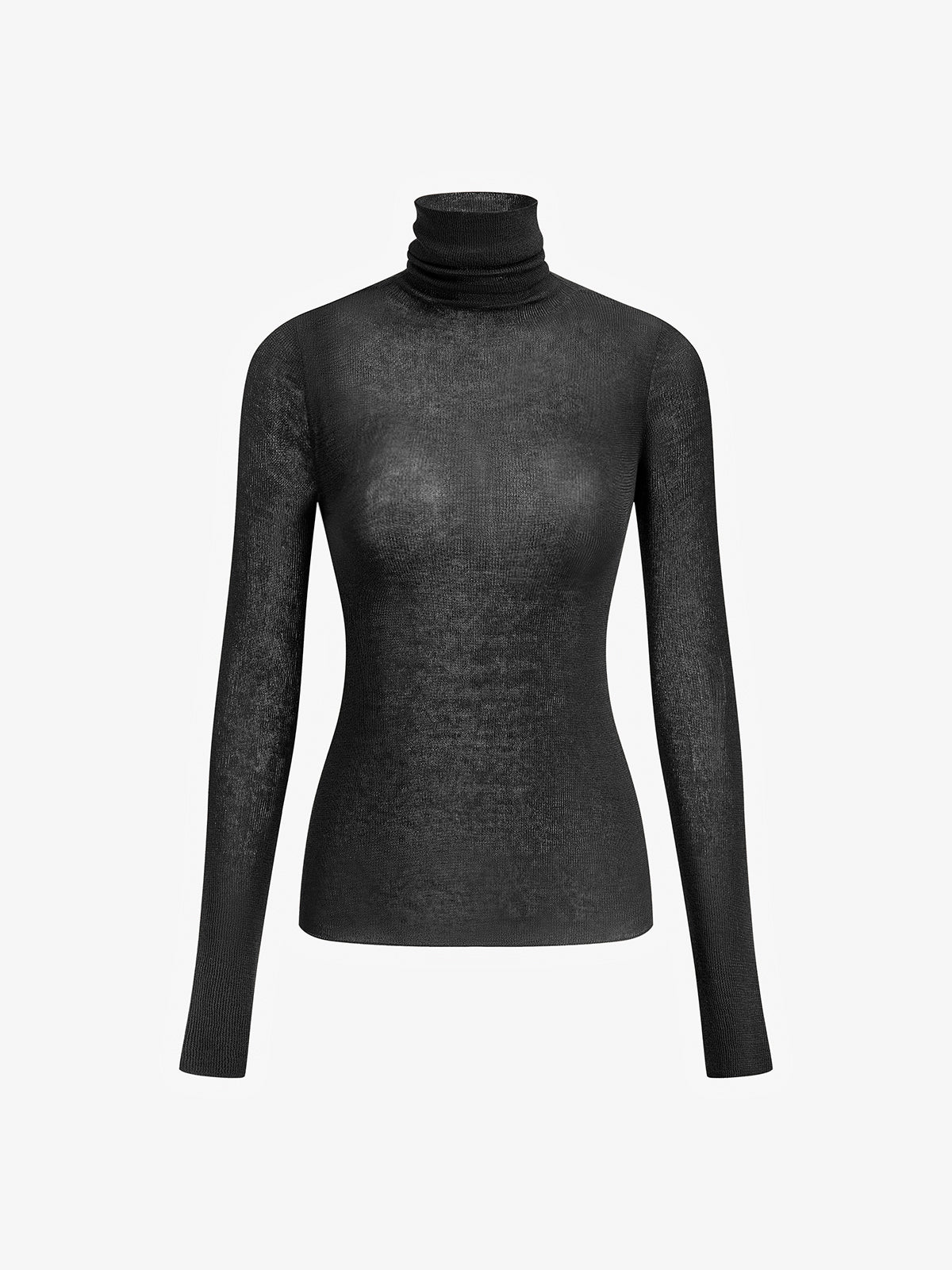 Women wool blend turtleneck sweater sheer knit regular fit