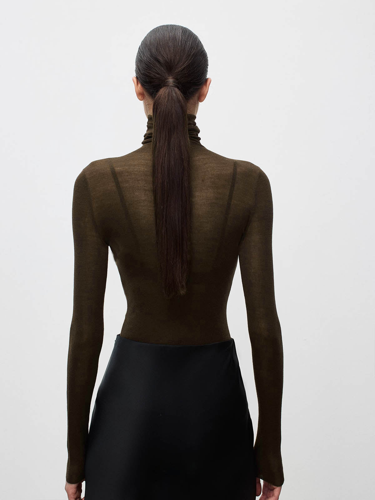 Women wool blend turtleneck sweater sheer knit regular fit