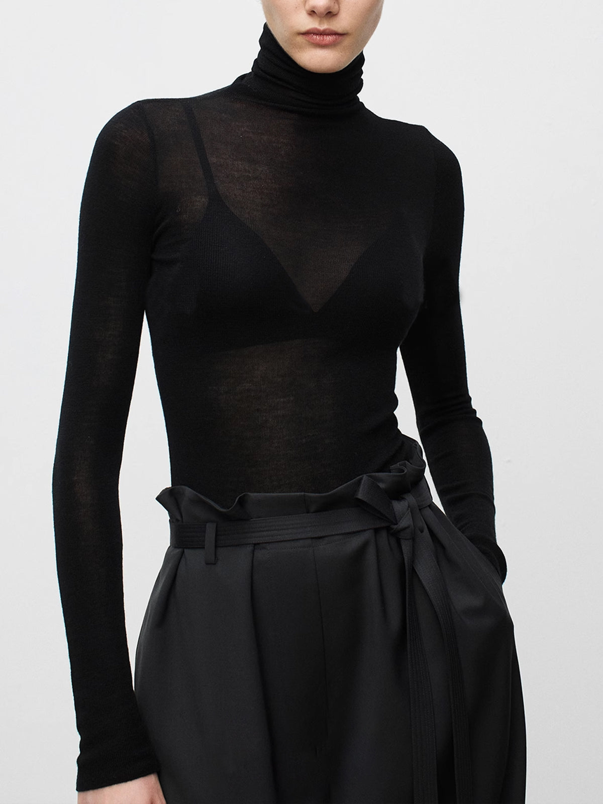 Women wool blend turtleneck sweater sheer knit regular fit