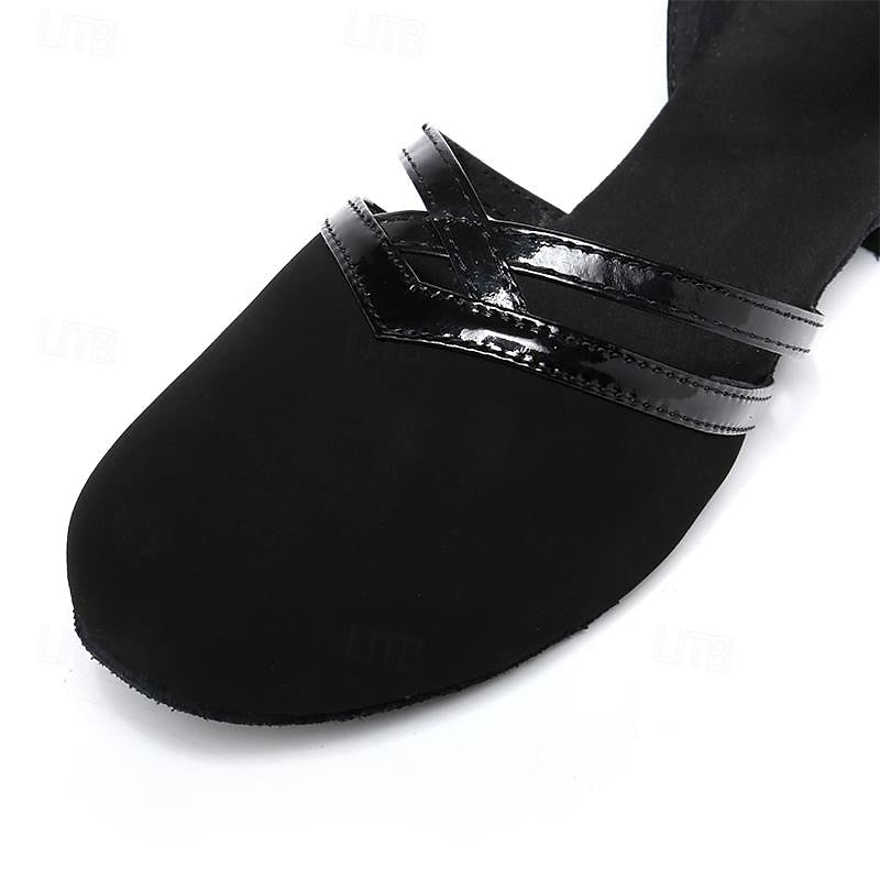 Women's Dance Shoes | Black Suede | Ankle Strap - Flat Sole