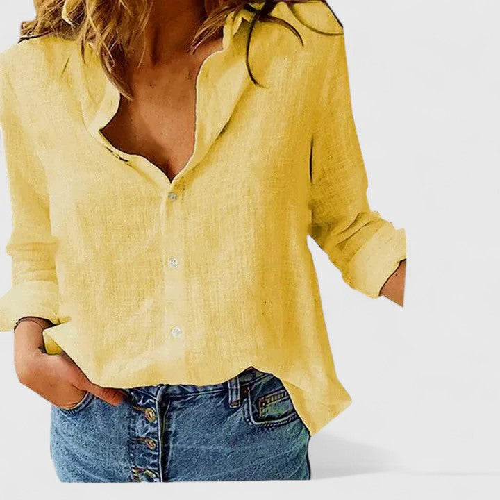 Women's Linen Blouse | Cotton Blend, Button-Down | Breathable